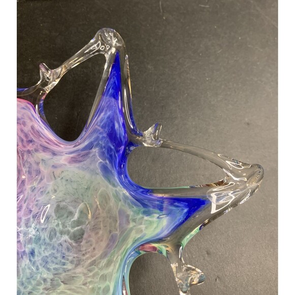 Murano Style Art Glass Starfish Candy Bowl Trinket Dish Blue Pink Green - Picture 2 of 7